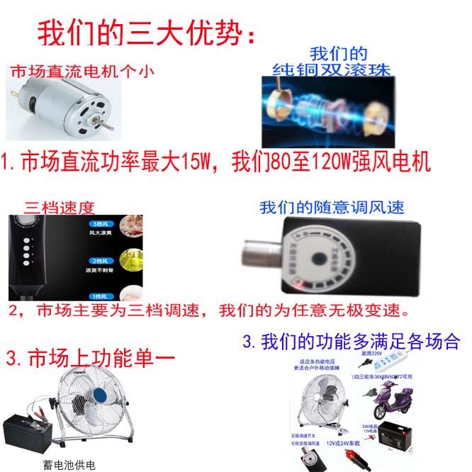 纯上铜床桌面货车载电风扇2V24率V电瓶船1用48V60V72FDDF伏大功趴