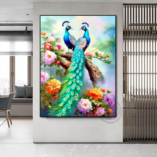 花花开富贵开贵孔雀钻石画富小满钻新客厅牡款丹花手工粘钻画带框