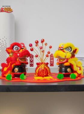 潮醒狮居狮子舞狮车家办公收银柜台小摆件装饰保KHM国平汽安招财