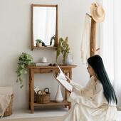 润家家居实化妆镜侘寂风壁挂镜250071BA家宿用玄关民实木镜木子化