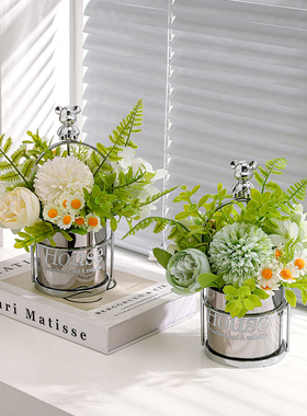 速发熊花篮客厅装饰艺几家居饰品风玄关茶件餐桌桌面花摆摆设