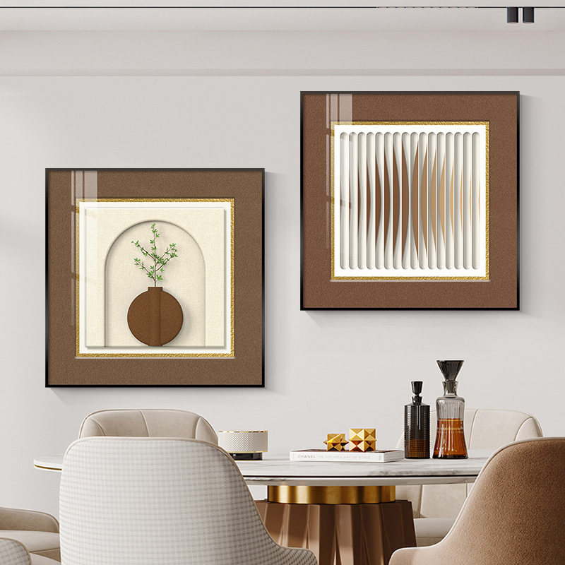 速发餐壁装画画复古艺术抽象饭厅背景墙挂饰正方形餐区厅画立体感