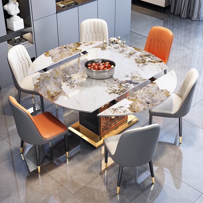 速发轻奢用叠餐桌椅组合简约家用小户型伸缩折板实木方圆两岩饭桌