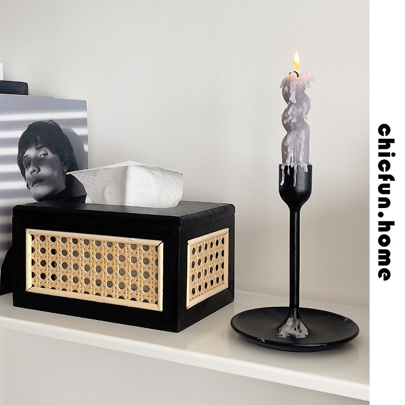 速发竹编纸巾盒客厅黑奢抽纸茶家用盒几中式轻色摆件套装创意