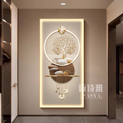 速发轻奢发财树玄关装饰画廊档石挂运转壁灯画寓意好走高过道来画
