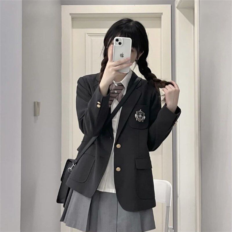 速发jk制校风套学院外服供宽松黑色西服