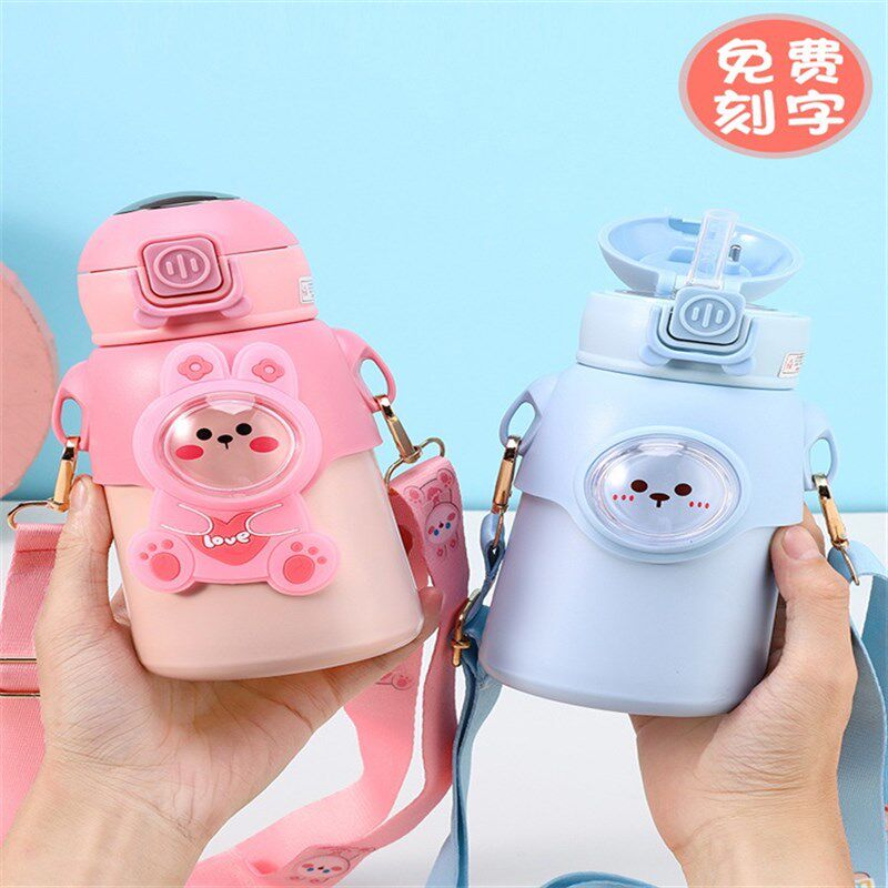 速发新款6不锈钢童爱智能温显杯盖保温杯可儿便携弹跳吸管水杯