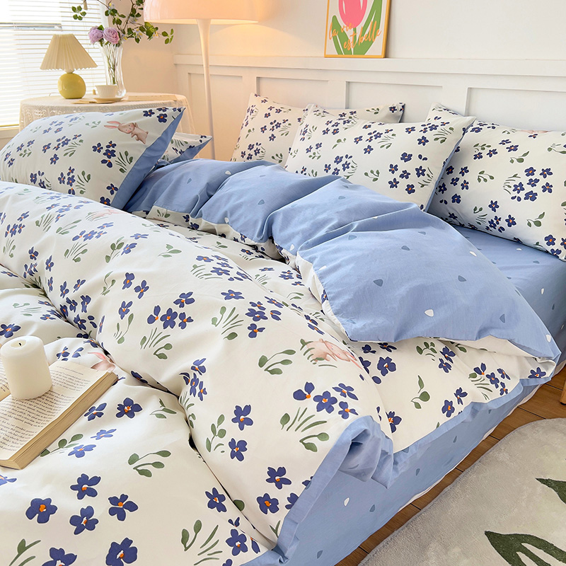 速发春夏四件套被罩床笠款宿00全棉品棉床纯1舍床上三件套