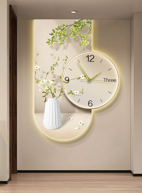 速发简约画挂装饰画绿植带钟表壁玄走廊关画客厅过道背景墙画