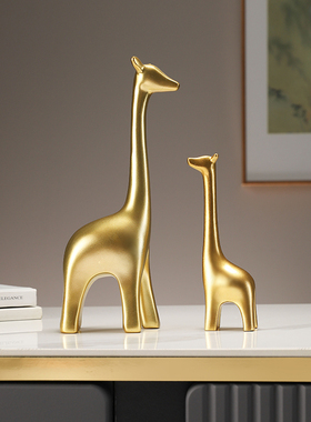 速发办装式家居客厅金色子母鹿摆件新公室客厅酒柜电视柜中饰招财