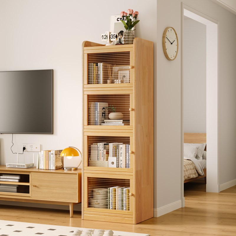 速发储厅电视柜旁立柜实木书架客体一物收纳柜子亚克力高窄柜带门