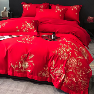 速发色婚结婚四件套中式绣花高级感红轻喜庆新婚奢庆陪嫁