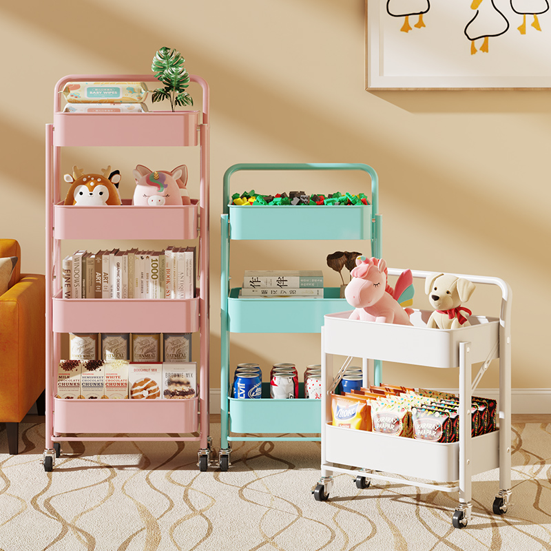 速发可折叠书架小推车边几置物架落地带轮卧室零食儿童具玩收纳储