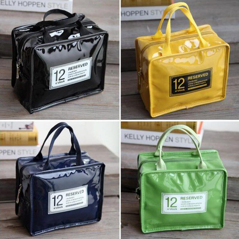 速发铝箔黑色便携清盒收纳兜包漆皮小学提饭新袋随身手生袋字母