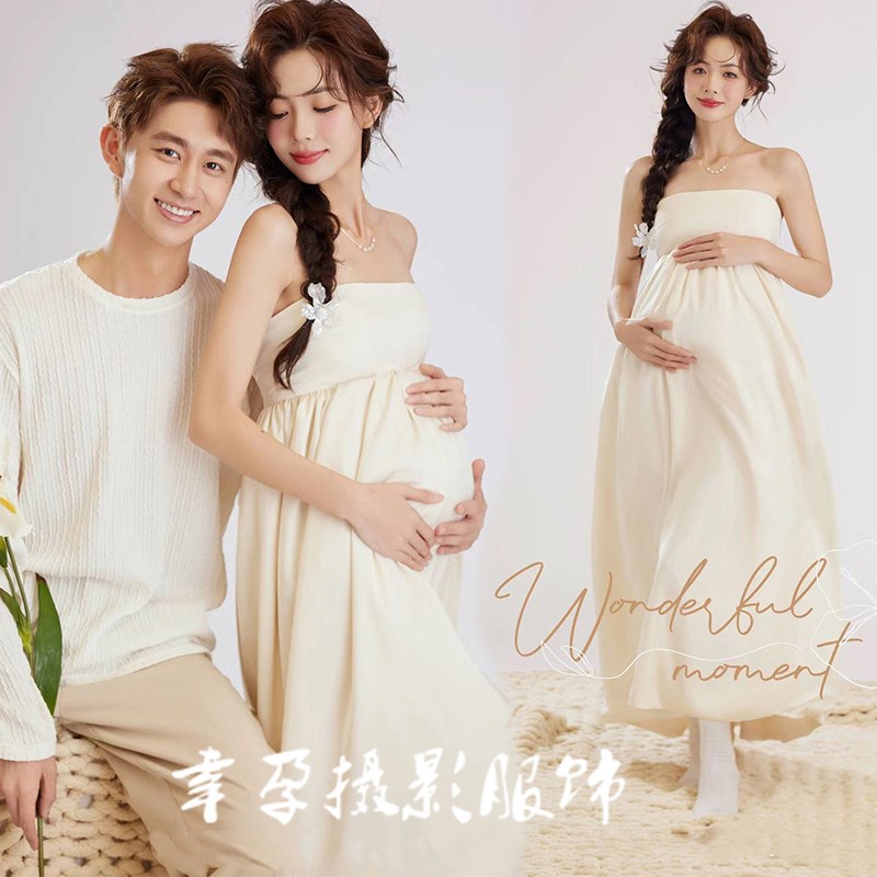 速发影楼新款妇孕照情侣主题服装小清新法式甜美孕妈咪居家拍照摄