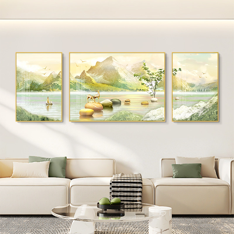 速发奶背风客厅装饰画高级感石来联转三运壁画清新沙发油景墙挂画