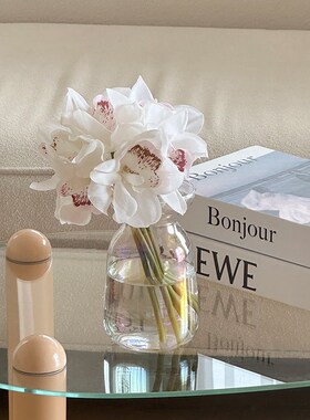 速发白色蕙兰花花会议室装饰摆件轻奢花端客厅插花艺假瓶高花摆设