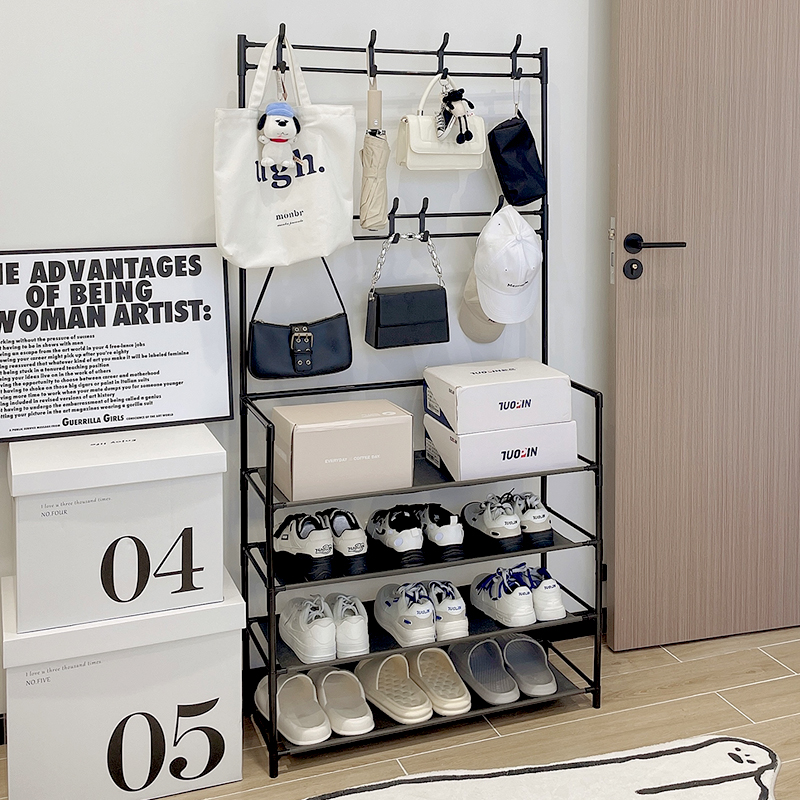 速发栋哈家用鞋架屋口宿鞋衣帽架简易衣帽一体舍柜收纳架门多功能