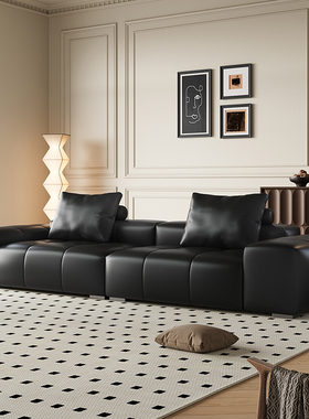 吉斯家具像素沙发2024新款意式极简模块黑色头层牛saba直排豆腐块