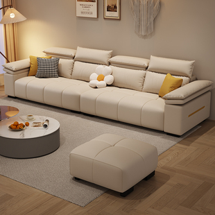 吉斯家具现代简约真皮沙发客厅2024新款奶油风猫抓皮沙发小户型三