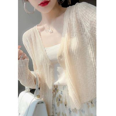 杏色冰丝针织防晒开外JYBX-777搭2025肩夏季松空调罩宽衫小披短衫