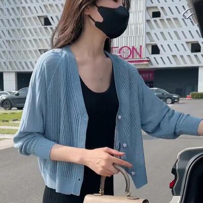 丝针织开衫女zhen-1薄款202调6夏冰配吊带洋装子小个空防晒衫外搭