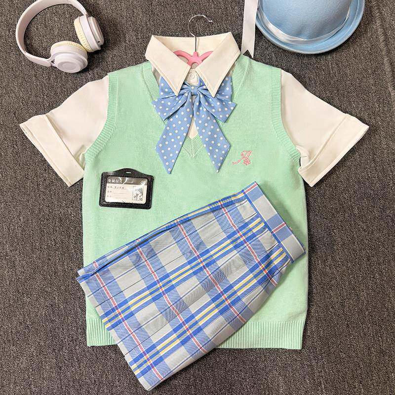 【叠穿五件套】川町K香J版制套装毛衣YII背心衬服衫正格裙学院风