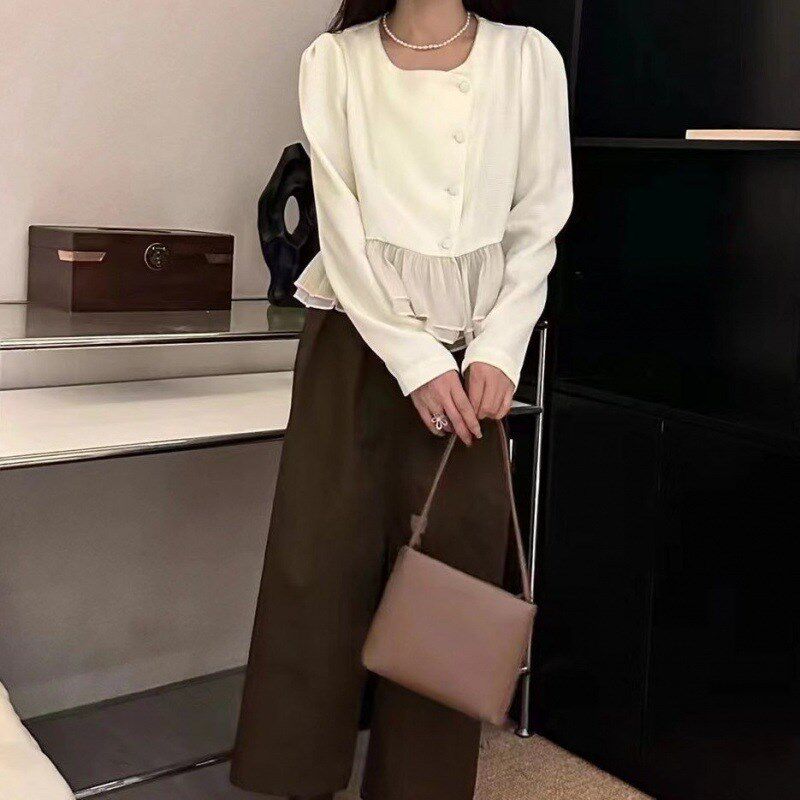 2024春季新款法式气质复古拼接荷叶边洋气短款R外套女休闲别致上