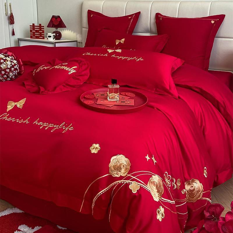2025新款全棉婚庆四件套纯棉婚礼陪嫁喜庆被套床单高级感床上用品