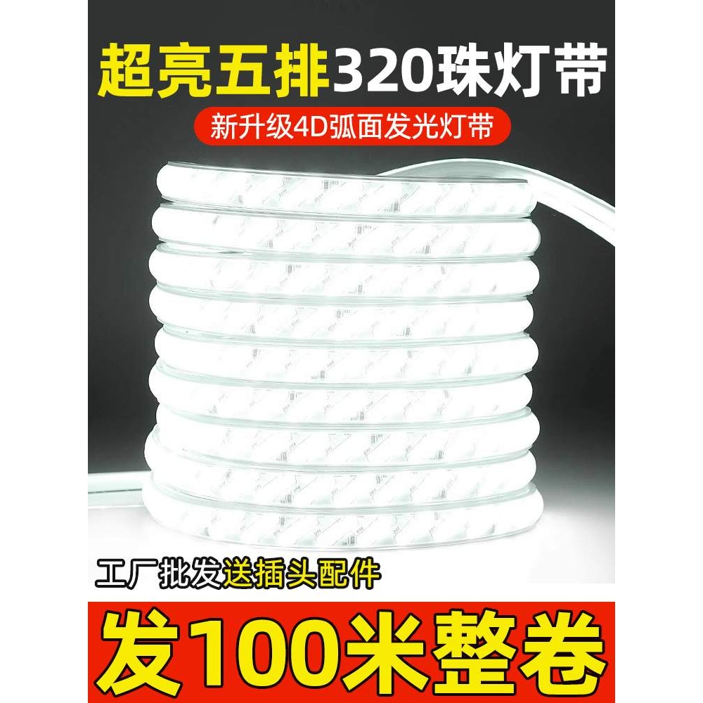 LED灯带220v户外防水地下室隧道工地亮化装饰照明白光灯条24V36V