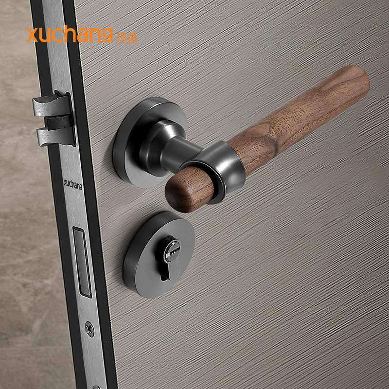卧室胡桃木门锁静音室内原木门把手实木门执手锁新中式分体锁具