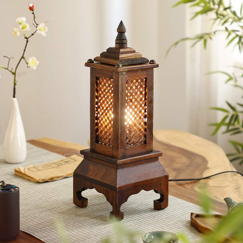 泰式古风灯具卧室实木床头灯泰国复古夜灯竹编中式台灯手工竹编