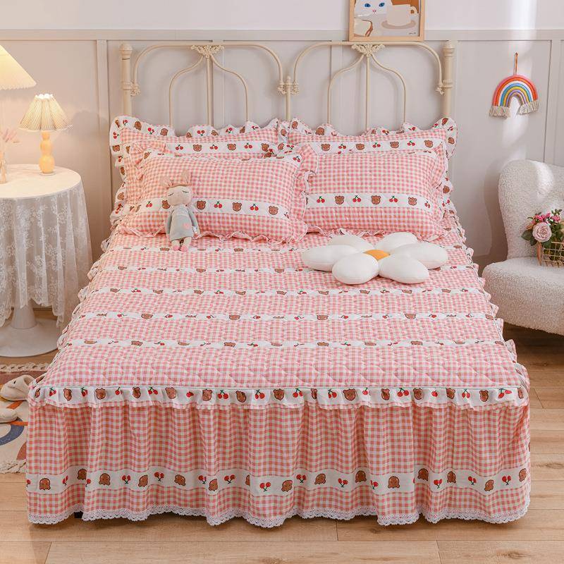 CB#棉小蕾丝夹棉床裙式床罩单件防滑席梦思床垫保护套1.5m1.8m家