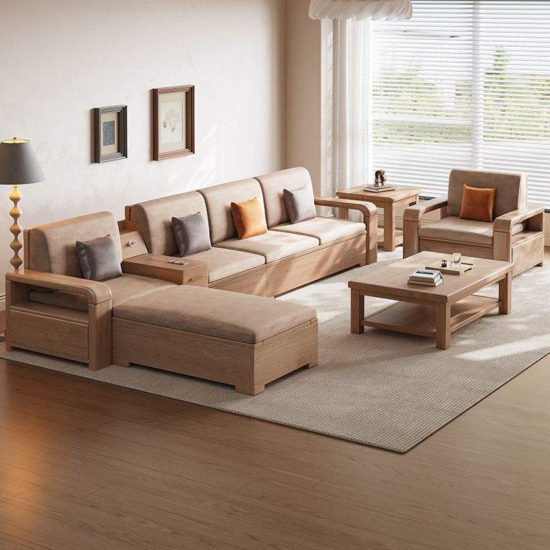 轻奢大小户型储物沙发白蜡木实木沙发组合北欧风客厅家用冬夏两用
