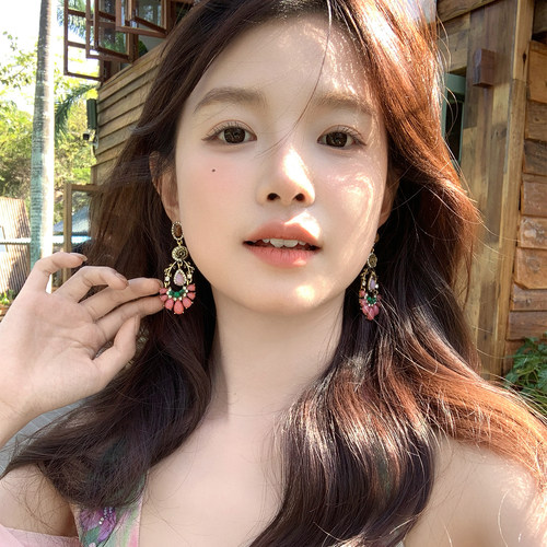 【我的脸很圆】复古宫廷风少女感粉色猫眼石耳钉千金公主耳环耳饰
