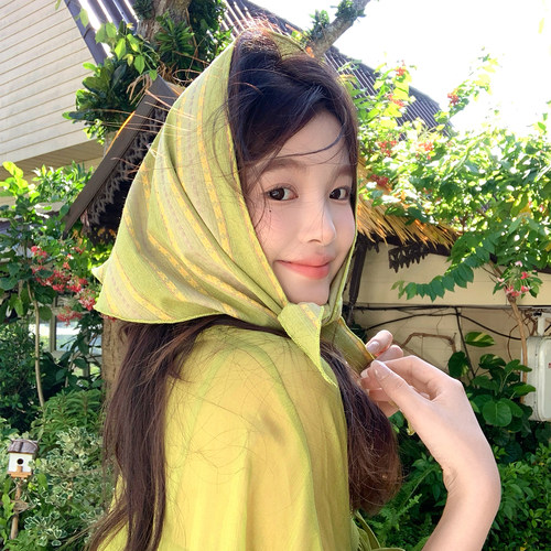 【我的脸很圆】2026春款多戴三角巾拍照出片小清新绿色系头巾配饰