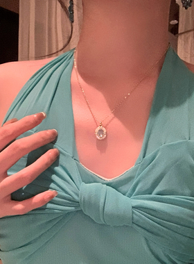 【我的脸很圆】法式复古锆石吊坠项链高级感精致蓝色锆石锁骨链女