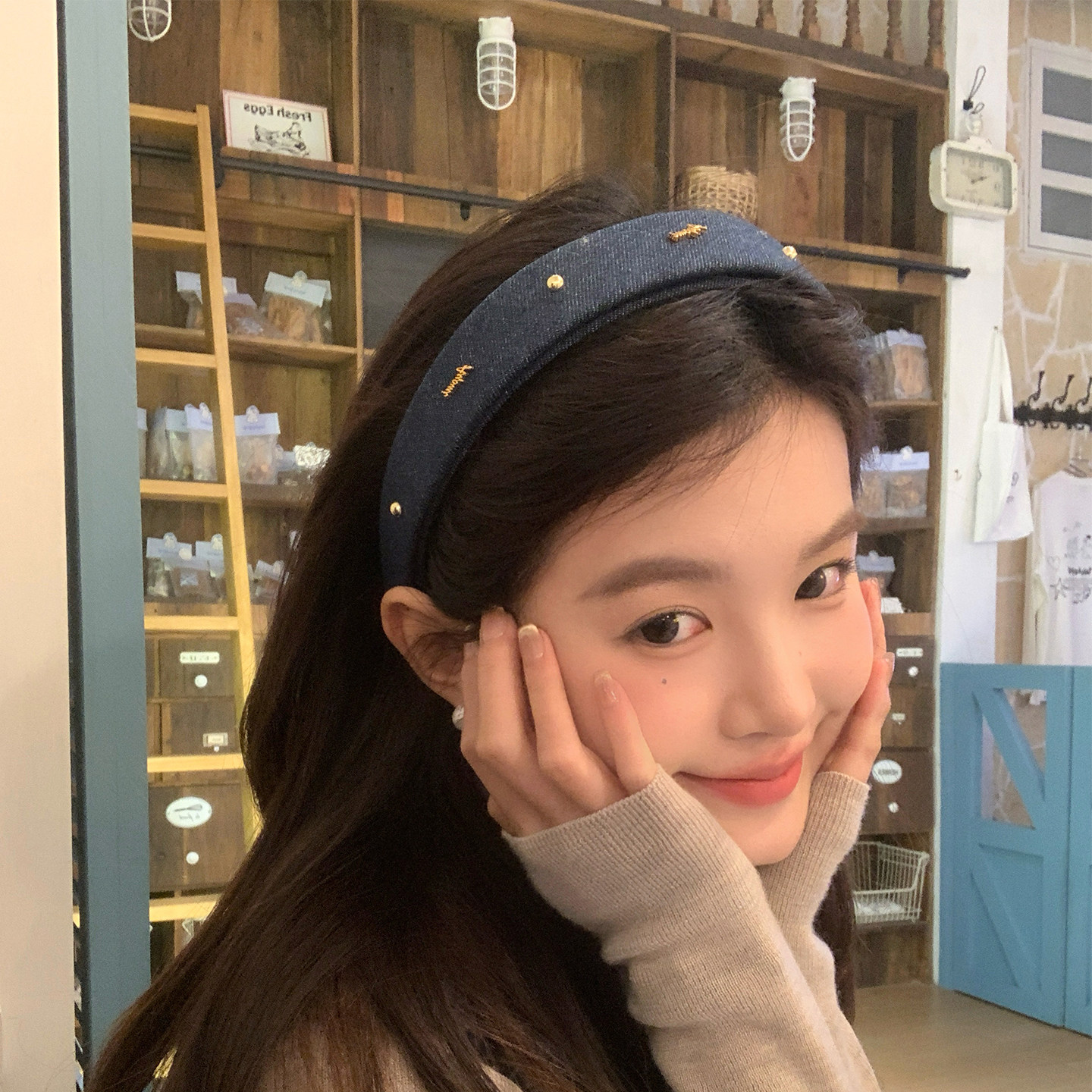 【我的脸很圆】高级感牛仔布艺发箍复古百搭字母金标头箍发饰女生,饰品/流行首饰/时尚饰品新,发饰,淘宝优惠券,粉丝福利购,淘宝优惠卷