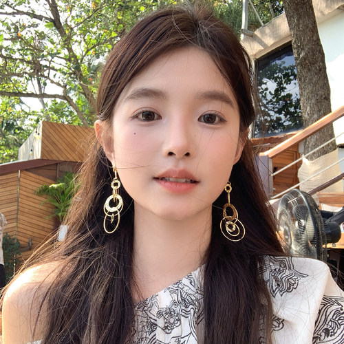 【我的脸很圆】金色圈圈吊坠耳环轻奢百搭金属风长款耳环耳饰女生