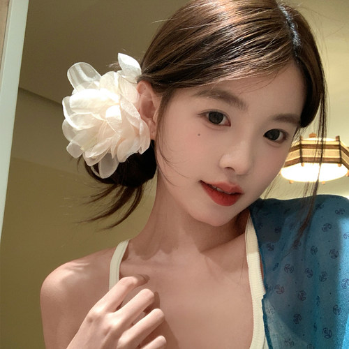 【我的脸很圆】仙气精致纱花抓夹气质温柔半扎发盘发鲨鱼夹女生