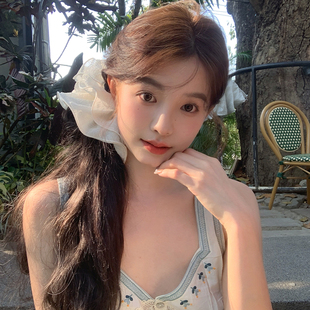 韩系温柔雪纺花边皱褶发圈四层大号网纱大肠圈发饰 脸很圆 我