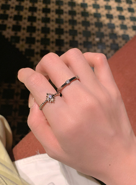 【我的脸很圆】小众设计复古鸢尾戒指中古风锆石可调节戒指饰品