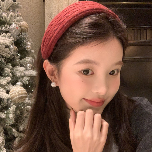 【我的脸很圆】 韩系秋冬红色针织发箍宽边气质老钱风高颅顶发箍
