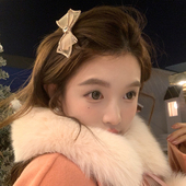 高品质 韩系气质粉色精致超闪蝴蝶结发夹鸭嘴夹千金风发饰