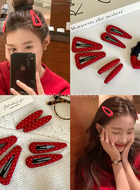 【我的脸很圆】2025新款红色波点三角发夹氛围感侧边刘海夹BB夹
