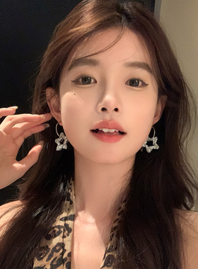 【我的脸很圆】千禧风五角星吊坠耳圈小众设计超闪双层星星耳环女