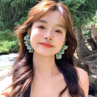 【我的脸很圆】氛围感仙气度假风夸张花朵耳环绿色独特设计耳环女