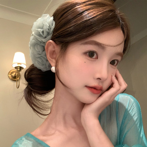 【我的脸很圆】氛围感绿色三朵花朵抓夹仙女气质高级感薄雾鲨鱼夹