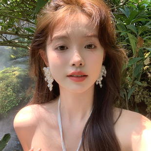夸张珍珠流苏耳环宫廷风复古华丽耳环女 我 脸很圆 高级感个性