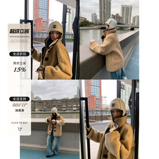 牙套大汪【西班牙爱人】同L*C 两面穿羊羔毛拼接皮毛一体外套